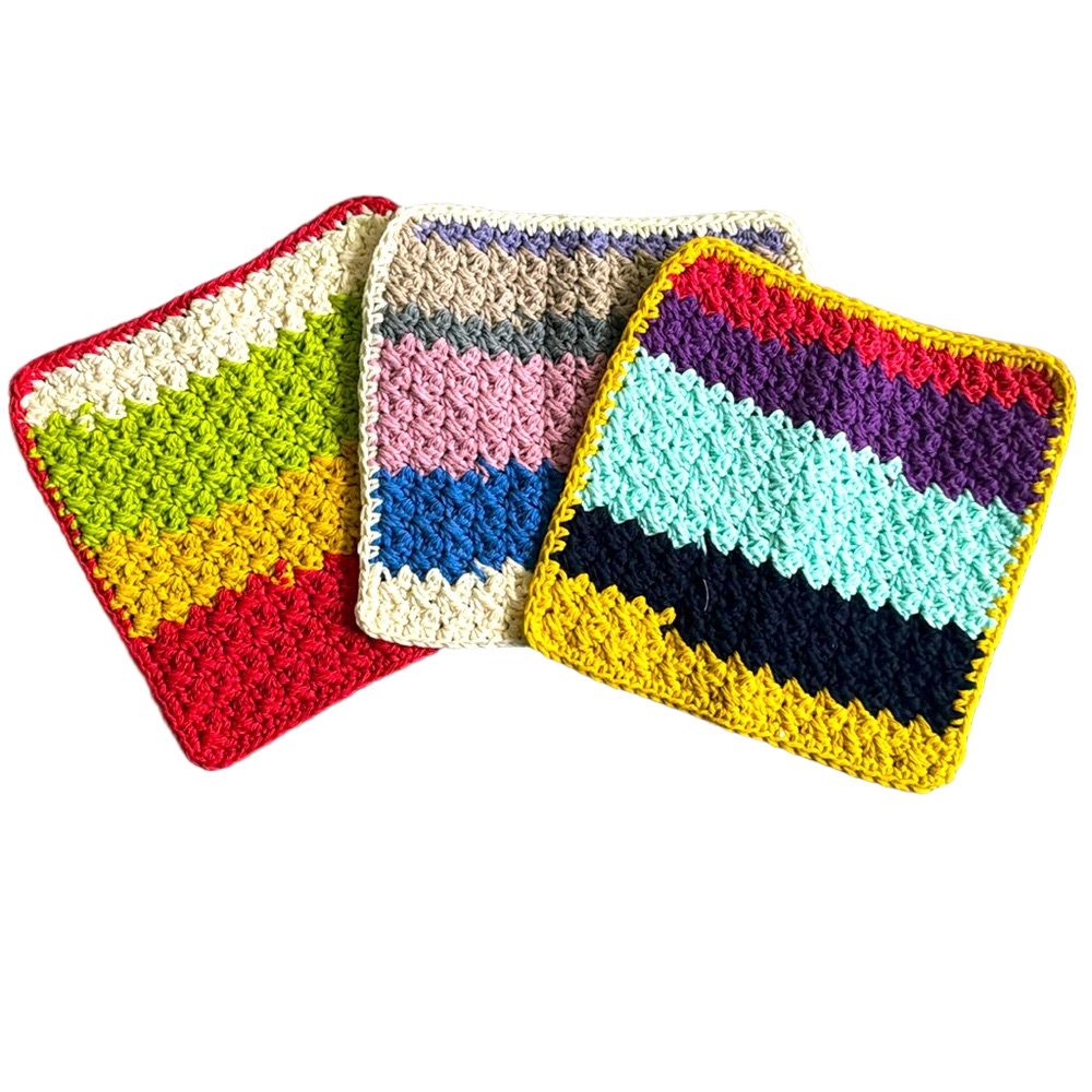 3 Crochet Washcloths Dishcloths 100% Cotton, Dish Cloths